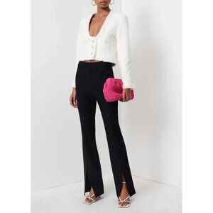 DEREK LAM 10 CROSBY Lucia Black Bi-Stretch Twill Flared Front Slit Pants, Size 8